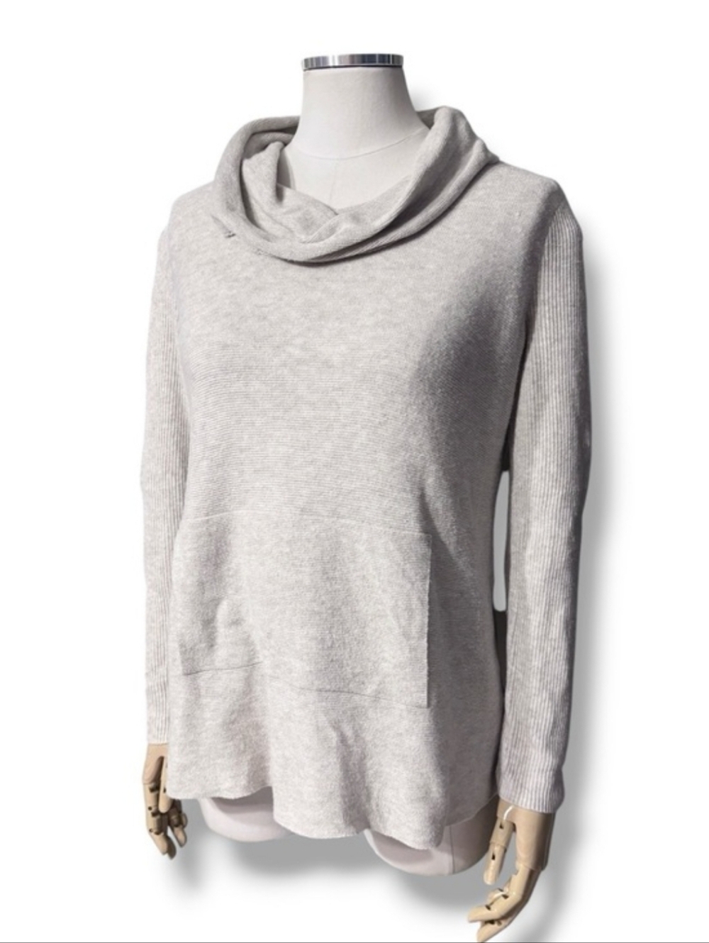 EILEEN FISHER PETITE Organic Cotton Ribbed Knit Cowl Neck Pullover Size PS